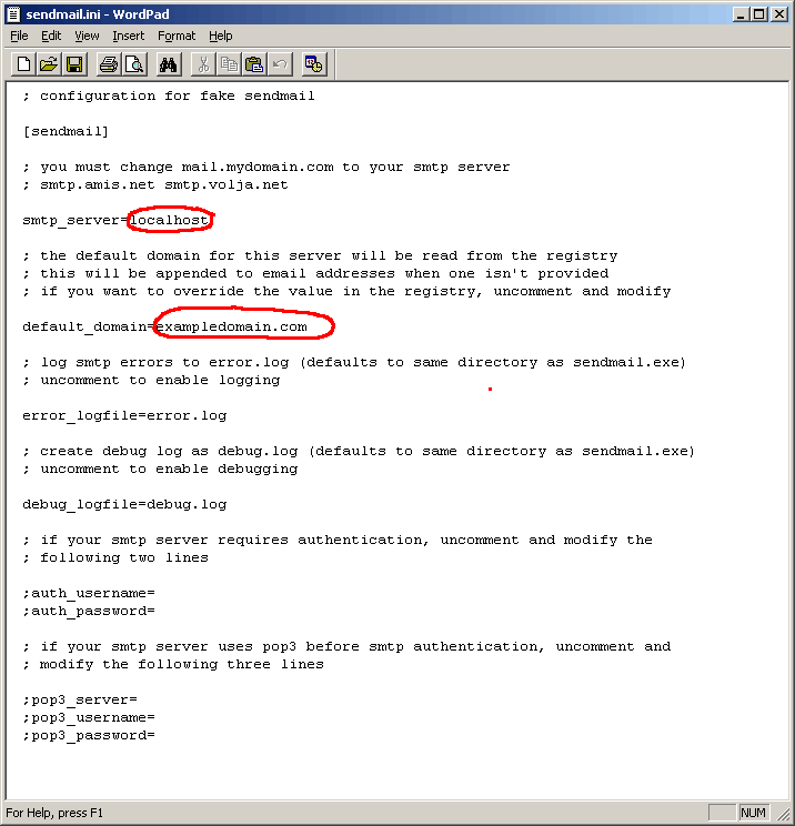 setting sendmail.ini properties